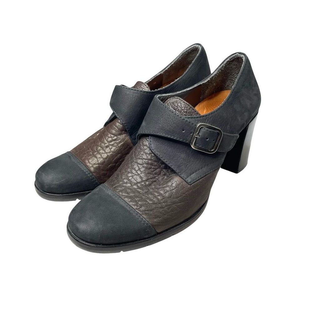 Chie Mihara block heel leather heels booties Size 38 black brown classy